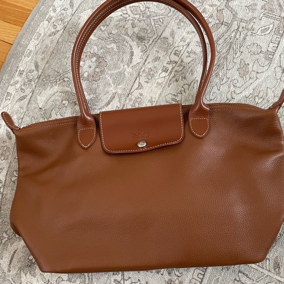 Longchamp Handbags - Longchamp Le Pliage Brown Leather Tote Bag, NWT